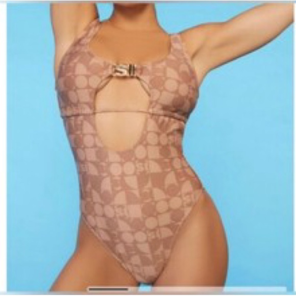 2/$20 Forever 21 Brown Monogram One-Piece Swimsuit